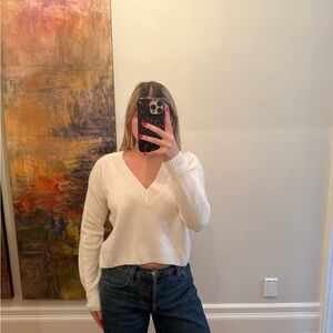 INTERMIX Soft White V-Neck Sweater